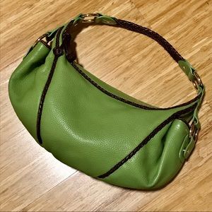 Sondra Roberts Green Hobo Bag W/Brown Braided Trim